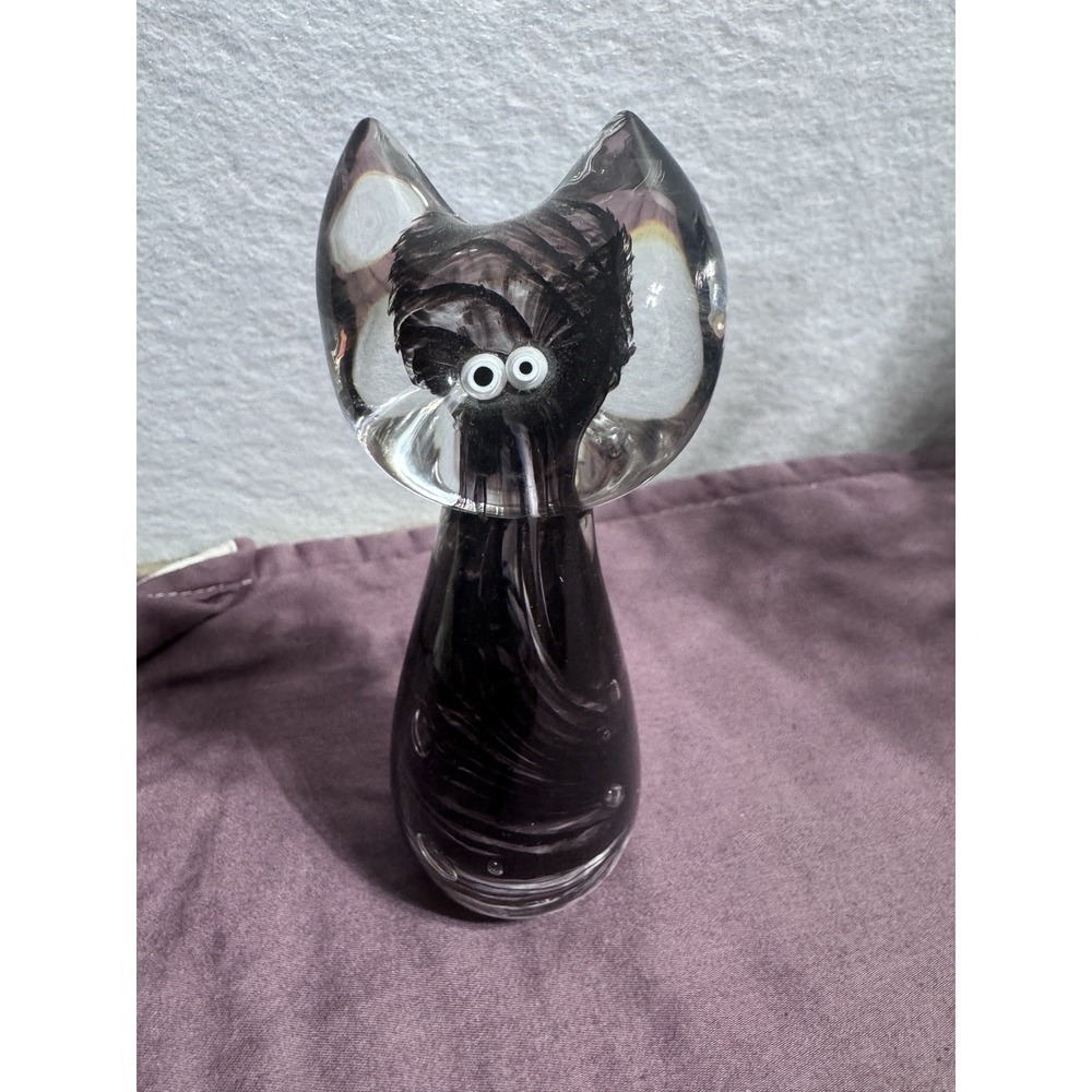 CATHERINE LABONTĖ Quebec‎ Art Glass Cartoon Cat 4." Tall. Purple. - Picture 2 of 16
